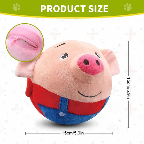 Interactive Pet Toy - 2025New Active Moving Plush Squeaky Ball, Rechargeable Puppy Toy to Keep Them Busy, Washable Pig for Small Medium Large Dogs (Red)
