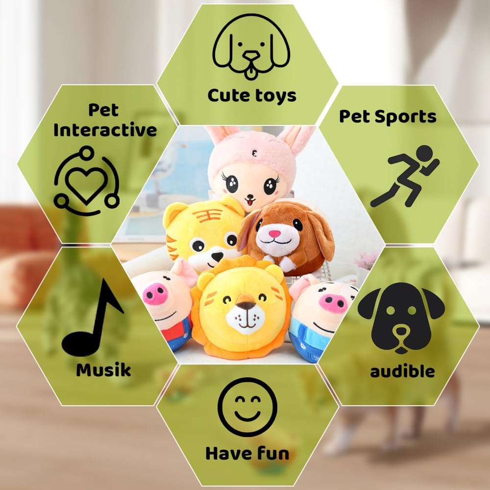 Interactive Pet Toy - 2025New Active Moving Plush Squeaky Ball, Rechargeable Puppy Toy to Keep Them Busy, Washable Pig for Small Medium Large Dogs (Red)