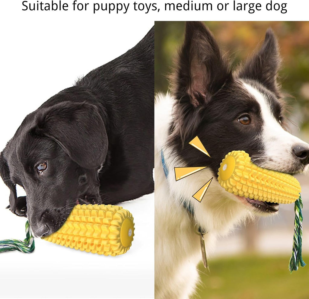 Dog Chew Toys for Aggressive Chewers,Corn Interactive Squeaky Dog Toys for Puppy Medium Breed,Tough Rubber Dental Chew Dog Toys